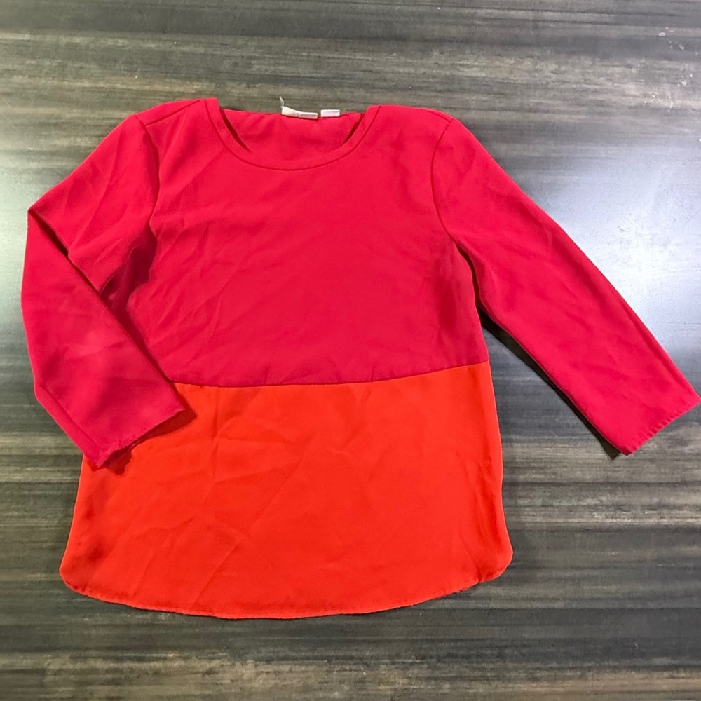 Liz Claiborne Womens Top Blouse Red Orange Color Block Long Sleeve M‎